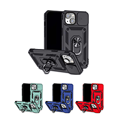 iPhone 14 Plus / 15 Plus Dual Layers Hybrid Case w/Metal Ring And Camera Protector