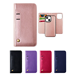 iPhone 14 Plus / 15 Plus Genuine Leather Magnetic Wallet Case w/Credit Card Slot