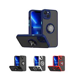 iPhone 15 Plus Hard PC Rear / Soft TPU Colorful Border Case w/ I - ring Holder