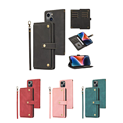 iPhone 15 Pro Crossbody With Strap Card Wallet Leather Case