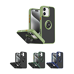 iPhone 16 Plus Hard PC Rear / Soft TPU Colorful Border Case w/I - ring Holder (Only Ground Shipping)
