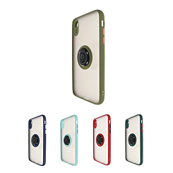 iPhone XR Hard PC Rear / Soft TPU Colorful Border Case with I-ring Holder