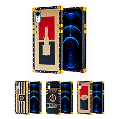 iPhone XR Shiny Black & Gold Lines Square Case