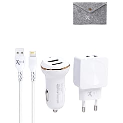 iXtech Dual Travel USB-A Car Charger with USB-L Non-MFI Charging Cable & Wall Adapter (WHITE) (3ft) (10W) (Only Ground Shipping)