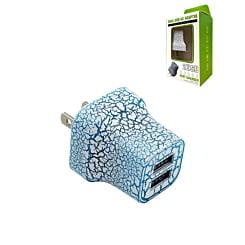 LED Light Up 2 x USB-A Port Wall Charger Power Adapter (BLUE) (10W) (Only Ground Shipping)