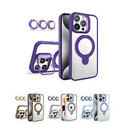 Magnetic Clear Case w/ 2 Kickstand & Camera Lens for iPhone 15 Pro (Only Ground Shipping)