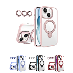 Magnetic Clear Case w/ 2 Kickstand & Camera Lens for iPhone 15 (Only Ground Shipping)