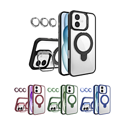 Magnetic Clear Case w/ 2 Kickstand & Camera Lens for iPhone 16 (Only Ground Shipping)