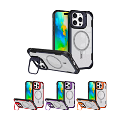 Magnetic with Camera Lens Protective Stand Holder Clear Case for iPhone 15 Pro Max (Only Ground Shipping)