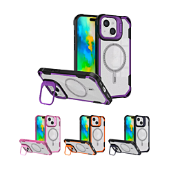 Magnetic with Camera Lens Protective Stand Holder Clear Case for iPhone 15 (Only Ground Shipping)
