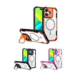 Magnetic with Camera Lens Protective Stand Holder Clear Case for iPhone 16 (Only Ground Shipping)