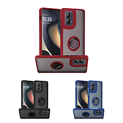 Moto Edge 5G (2024) Hard PC Rear / Soft TPU Colorful Border Case with I-ring Holder (Only Ground Shipping)