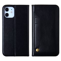 Genuine Leather Magnetic Wallet Case with Credit Card Slot - BLACK for iPhone 12 Mini (Only Ground Shipping)
