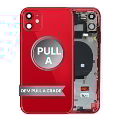 Stock up on the iPhone 11 back housing frame with small components pre-installed in red, OEM pull A grade.