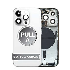 Order the back housing frame with small components pre-installed for iPhone 14 Pro in Silver, US version, OEM pull A grade.