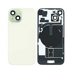 Order the Back Glass in green, OEM Pull B Grade, with frame, wireless NFC charging flex, and MagSafe magnet for iPhone 15.
