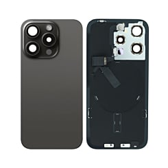 Buy the Back Glass in Black Titanium with Frame and Wireless NFC Charging Flex and MagSafe Magnet for iPhone 15 Pro, OEM Pull B Grade.
