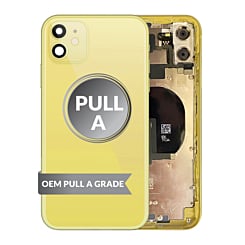 Shop the iPhone 11 back housing frame with small components pre-installed in yellow, OEM pull A grade.
