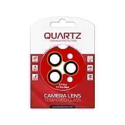 QUARTZ HD Tempered Glass with Metal Ring for iPhone 17 Pro / 17 Pro Max Back Camera (BLACK & ORANGE)