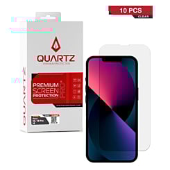 QUARTZ Clear Tempered Glass for iPhone 13 / 13 Pro / 14 / 16e (Pack of 10)