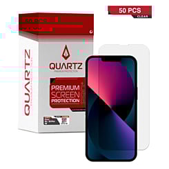 QUARTZ Clear Tempered Glass for iPhone 13 / 13 Pro / 14 / 16e (Pack of 50)