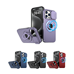 Ring Stand Case & Camera Lens Sliding Cover for iPhone 15 Pro Max (Only Ground Shipping)