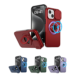 Ring Stand Case & Camera Lens Sliding Cover for iPhone 15 (Only Ground Shipping)