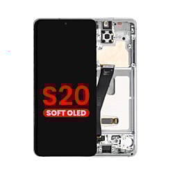Purchase the OLED assembly with frame for the Galaxy S20 G980 and G981, Verizon UW, in Cloud White, Aftermarket OLED.