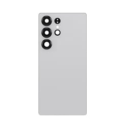 Shop the Back Glass with Camera Lens and Adhesive for Galaxy S25 Ultra in titanium whitesilver with no logo.