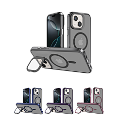 Slim Transparent Camera Stand Case w/ Wireless Charging for iPhone 14 Plus / 15 Plus