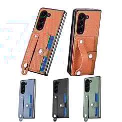 Galaxy Z Fold 5 Carbon Fiber Texture Card Slot Wrist Strap Holder Case