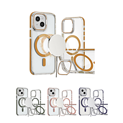 Thin Magnetic Clear Case w/ Camera Stand Kickstand for iPhone 14 Plus / 15 Plus