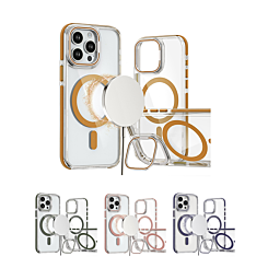 Thin Magnetic Clear Case w/ Camera Stand Kickstand for iPhone 15 Pro Max (Only Ground Shipping)