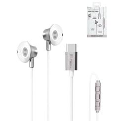 Type-C Earbud with Metal Trim - WHITE (Only Ground Shipping)