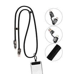 Ven-Dens USB A+C to C+L Fast Charging Data Cable with Lanyard (BLACK) (60W) (Only Ground Shipping)