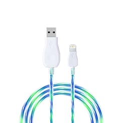 Visible USB A-L Non-MFI Glowing LED Fast Charging Cable (BLUE & GREEN) (3ft) (Only Ground Shipping)