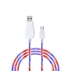 Visible USB A-C Glowing LED Fast Charging Cable (BLUE & RED) (3ft) (Only Ground Shipping)
