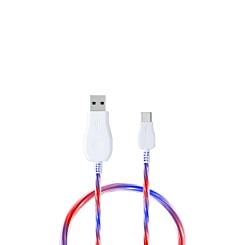 Visible USB A-C Glowing LED Fast Charging Cable (BLUE & RED) (3ft) (Only Ground Shipping)