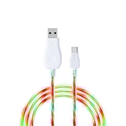 Visible USB A-C Glowing LED Fast Charging Cable (GREEN & RED) (3ft) (Only Ground Shipping)