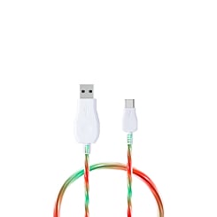 Visible USB A-C Glowing LED Fast Charging Cable (GREEN & RED) (3ft) (Only Ground Shipping)