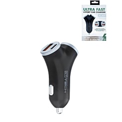 4 Port Y-Split Car Charger 2 Type-A - 2 Type-C - BLACK (Only Ground Shipping)
