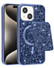 Magnetic Diamond Dual Layer Protection Case with Magnetic Card Slot (BLUE) for iPhone 13 / 14 (Only Ground Shipping)