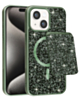 Magnetic Diamond Dual Layer Protection Case with Magnetic Card Slot (GREEN) for iPhone 13 / 14 (Only Ground Shipping)