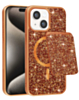 Magnetic Diamond Dual Layer Protection Case with Magnetic Card Slot (ORANGE) for iPhone 13 / 14 (Only Ground Shipping)