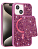 Magnetic Diamond Dual Layer Protection Case with Magnetic Card Slot (PINK) for iPhone 13 / 14 (Only Ground Shipping)