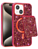 Magnetic Diamond Dual Layer Protection Case with Magnetic Card Slot (RED) for iPhone 13 / 14 (Only Ground Shipping)