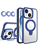 Magnetic Clear Case with 2 Kickstand & Camera Lens - DARK BLUE for 13 / 14 / 16e / 17e (Only Ground Shipping)