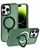 Carbon Wireless Charging Case with Ring Stand - GREEN for iPhone 14 Pro Max (Only Ground Shipping)