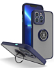 Hard PC Rear Soft TPU Colorful Border Case with I-ring Holder - NAVY BLUE for iPhone 14 Pro (Only Ground Shipping)