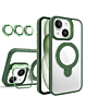 Magnetic Clear Case with 2 Kickstand & Camera Lens - DARK GREEN for iPhone 15 (Only Ground Shipping)